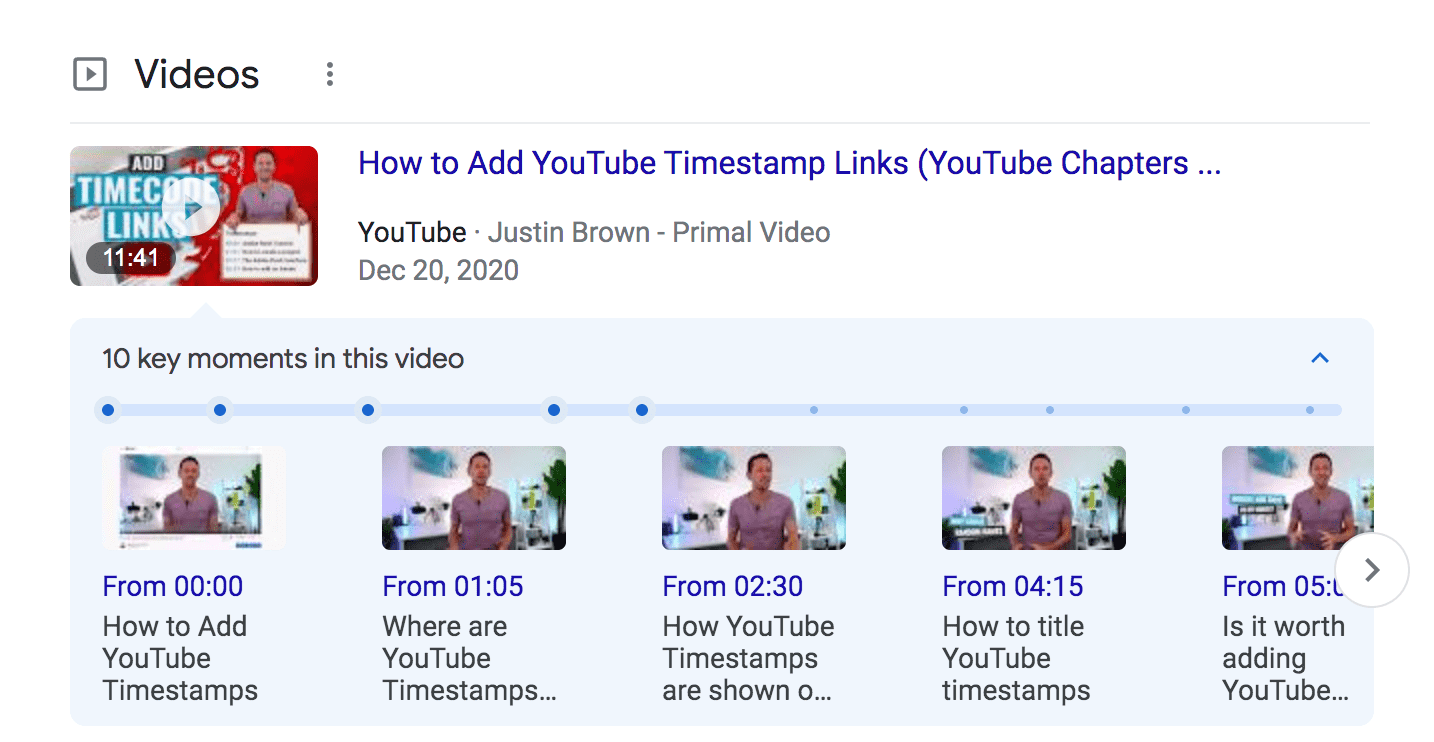 YouTube Timestamps in Search Results