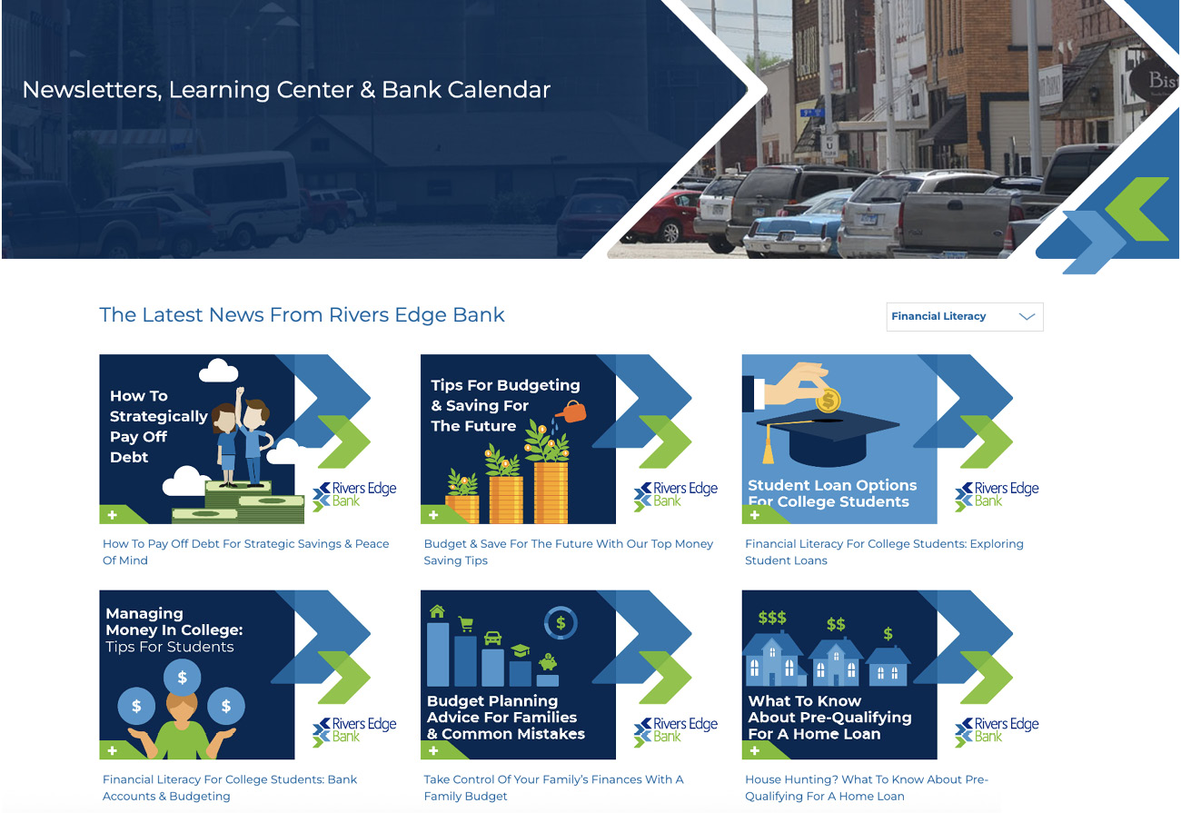 Rivers Edge Bank Financial Literacy Hub screenshot of rivers edge bank's financial literacy hub.