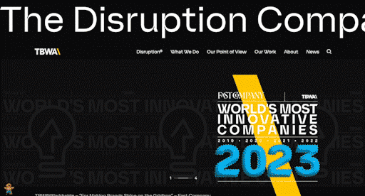 Rotating Animations In Web Design homepage of the disruption company used as an example for rotating animations web design example.