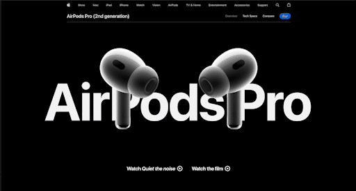 dark mode website design inspiration by apple's airpods pro.