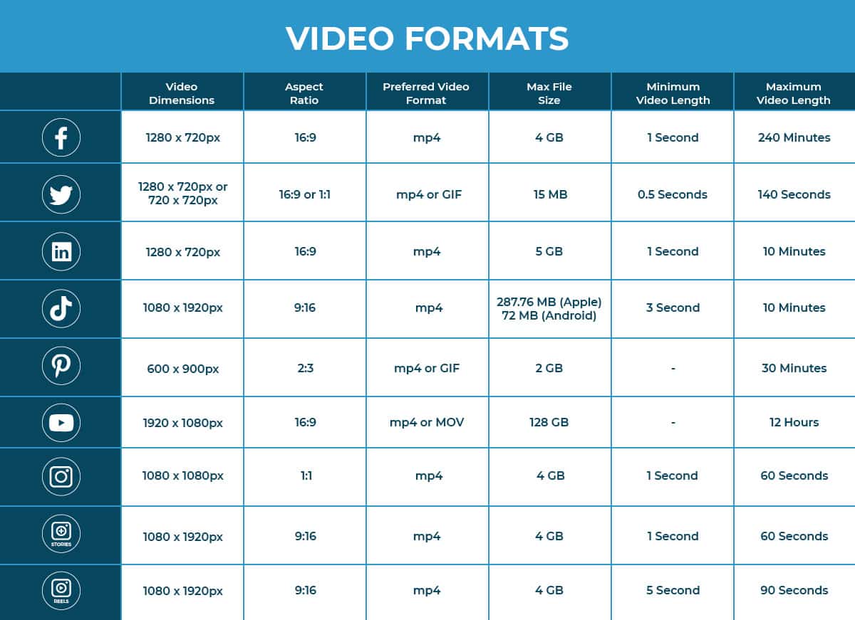 graph showcasing social platform video formatting details.