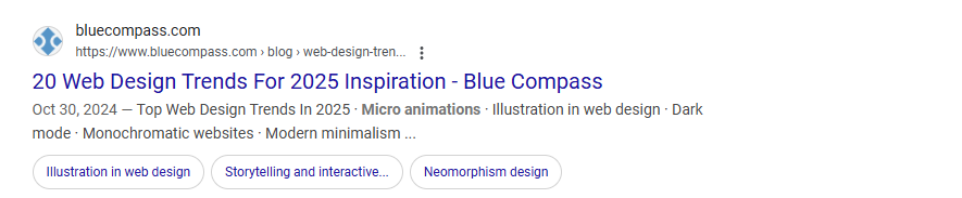 screenshot of google result for blue compass web design trends