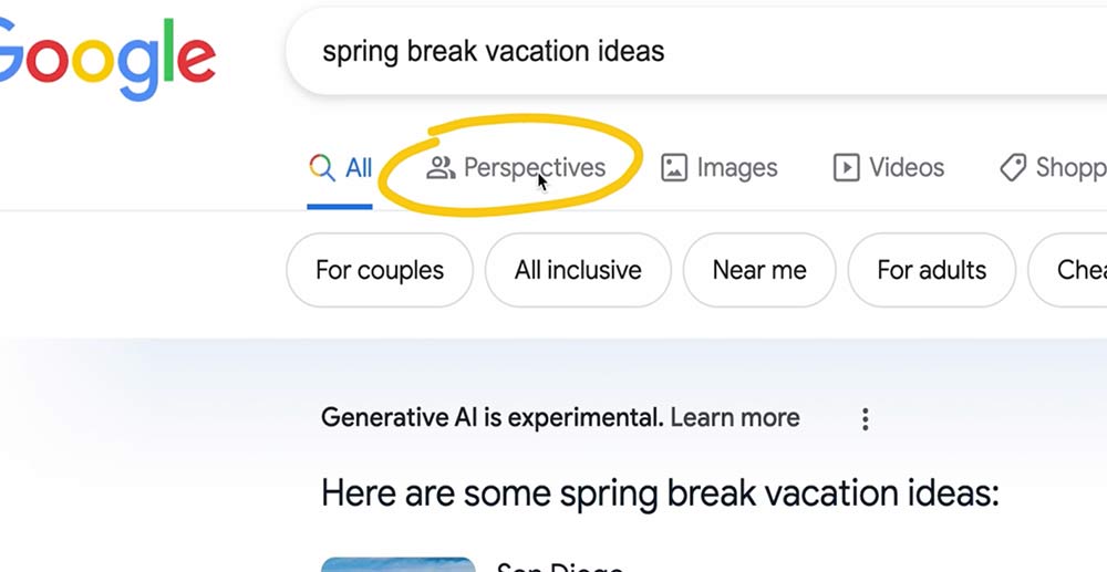 Google perspectives screenshot.