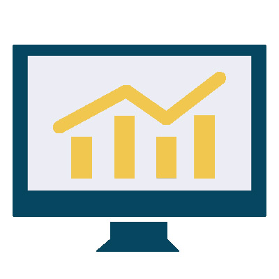 Computer icon. Computer with graph increasing icon.