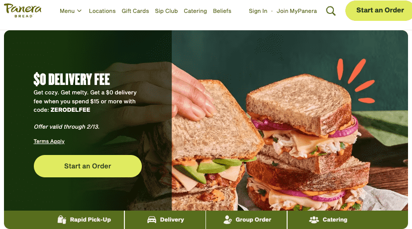 Panera Homepage.