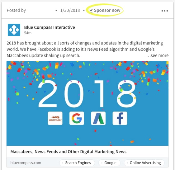 Screenshot of Blue Compass' LinkedIn post.