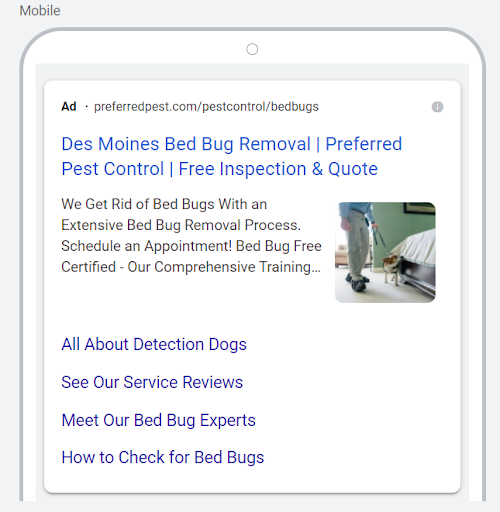 image of preferred pest bed bug removal google ads image extensions.