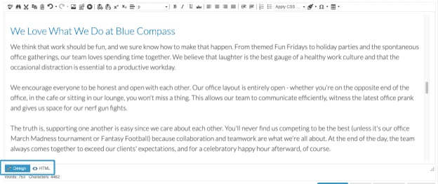Blue Compass CMS Screenshot of a Blue Compass blog on a CMS.