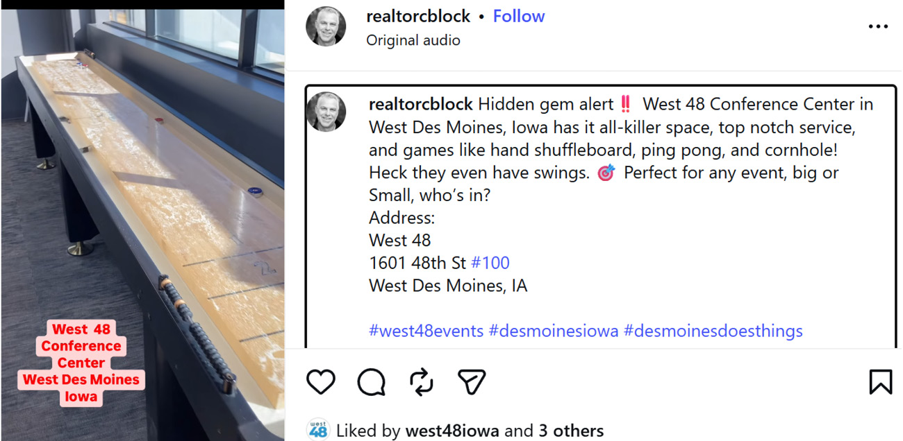 An example of a social share on Instagram for West48