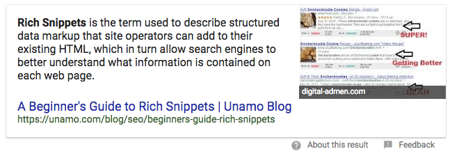 Screenshot of a definition of rich snippets.