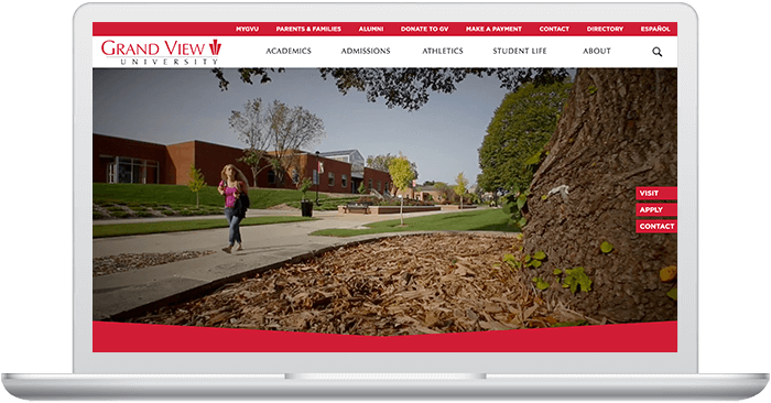 Grand View University's website homepage on desktop.