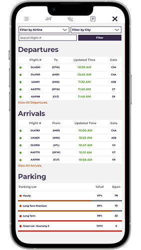 Screenshot of the Des Moines Airport Website on mobile phone.
