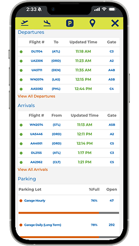 Screenshot of the Des Moines Airport Website on mobile phone.