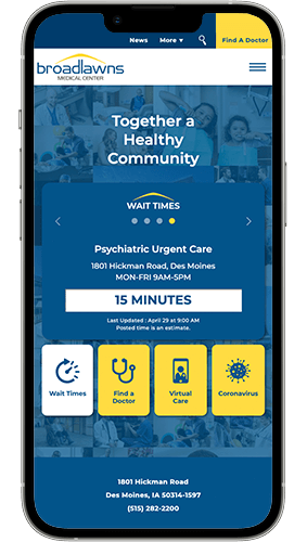 A screenshot of Broadlawn's mobile homepage.